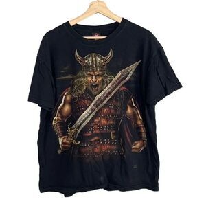 Vintage Y2K Rock Yeah Viking All Over Print T-shirt Mens L